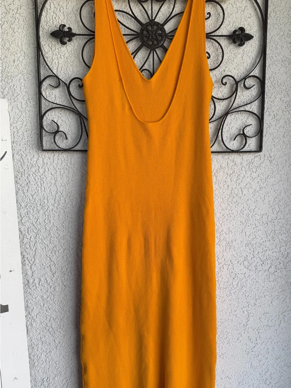 Free People Beach Ribbed V-Neck Midi Dress in Orange